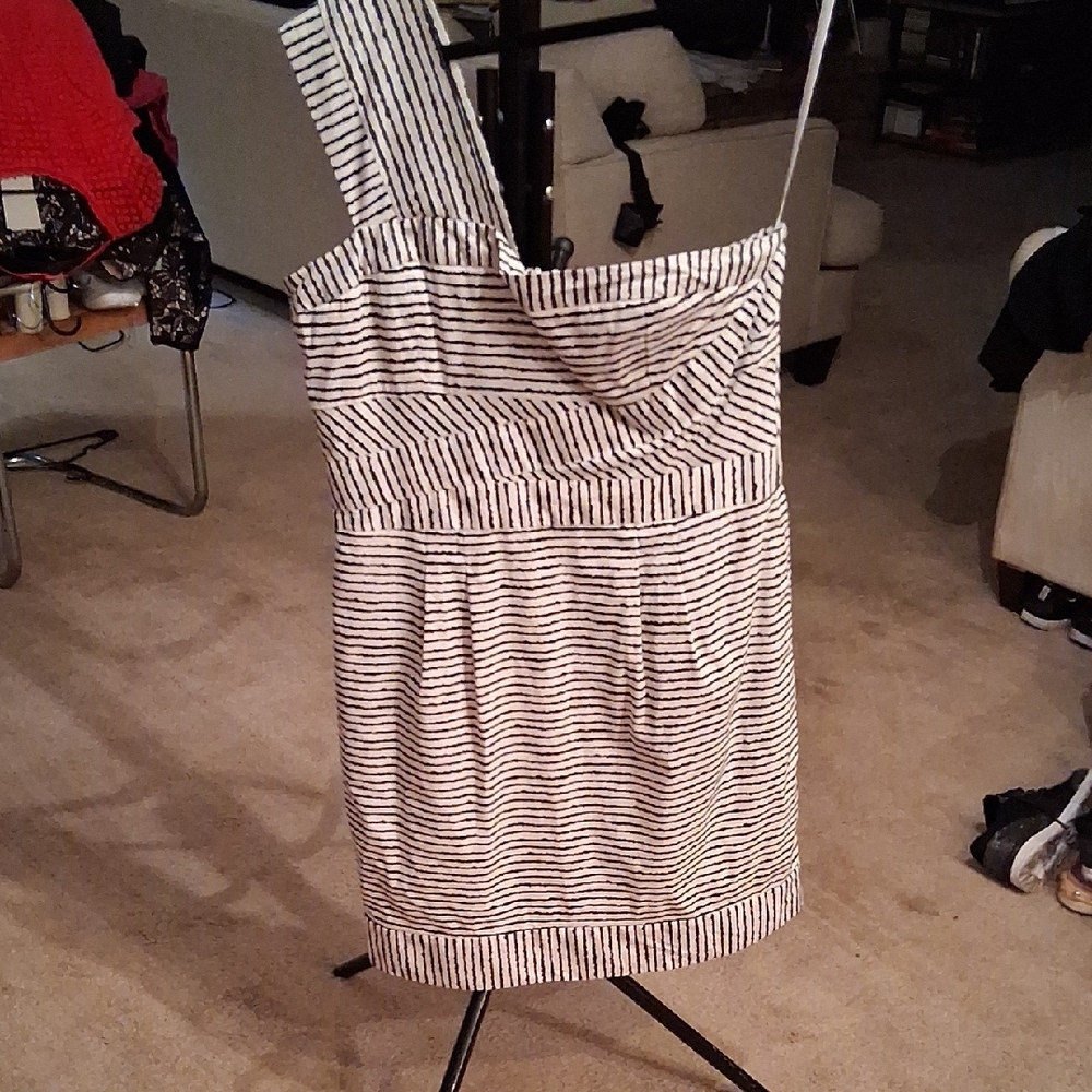 BCBGMaxAzria Black and White Asymmetrical Midi Dress
